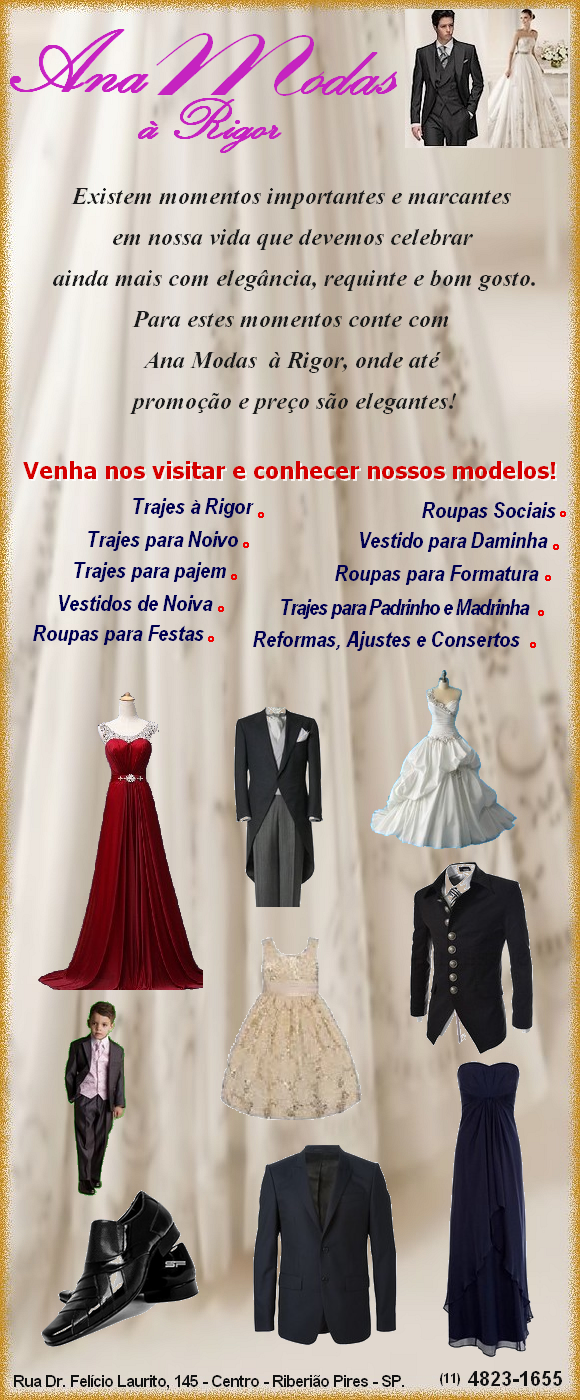 Roupas para Noivas em Ribeiro Pires, Roupas para Formatura em Ribeiro Pires, Roupas Sociais em Ribeiro Pires